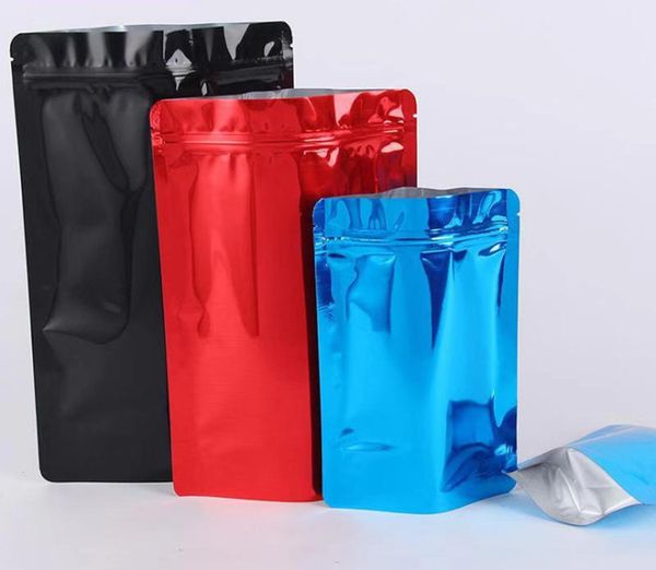 100pcs Stand Up Bolsa de alumínio azul de alumínio azul preto azul preto Bolsa de zíper com lanches vendidos de açúcar de açúcar de café