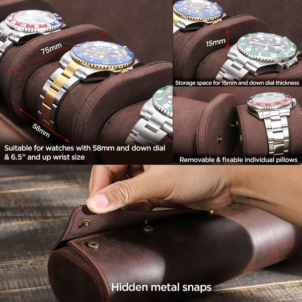 Contact's Family Leder 4 Slots Watch Roll Case Watchhalter Reiseberecher Display Handmade Accessoire Schmuckschachtel Geschenk