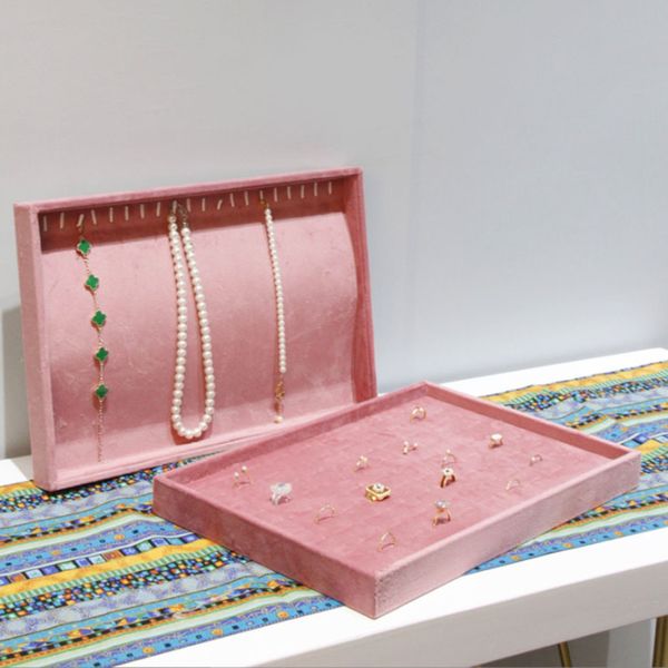 Blau/Beige/Pink/Grau Samt Schmucktablett Schmuck Organizer Aufbewahrungsbox Uhrenhalter Halskette Ring Ohrring -Anhänger Ständer Serie