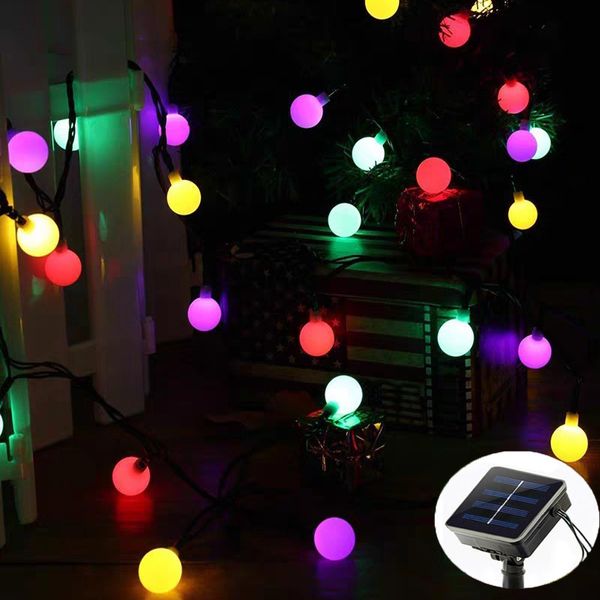 5m 7m 12m Ball Solar LED String Lights Outdoor Street Garland Solar Lâmpadas Luz do pátio para decoração de festa de jardim de fadas à prova d'água