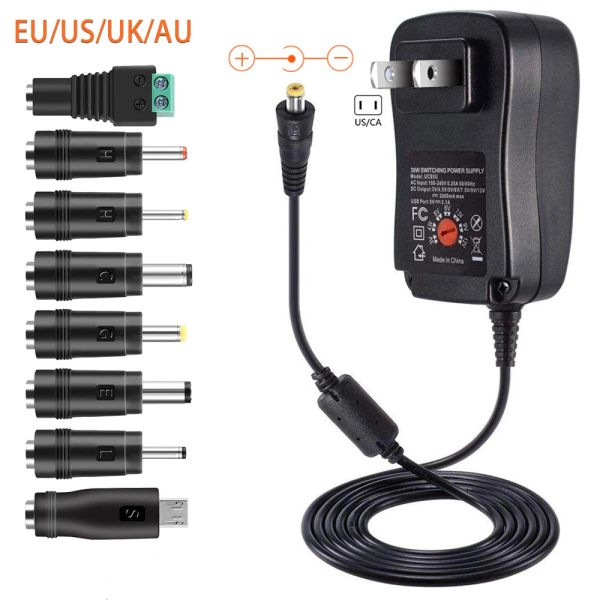 Şarj Cihazları US/UK/AU/AB Evrensel Güç Adaptörü 3V 4.5V 5V 6V 7.5V 9V 12V AC DC Şarj Converter + 5V 2.1A 8pcs Jack ile USB bağlantı noktası