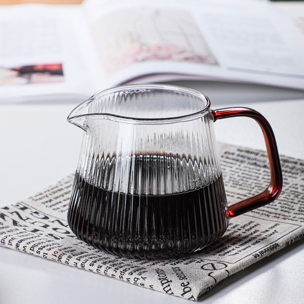 Tigliera caffè a forma di caffè a forma di caffè a strisce verticali in vetro pratico caffè bollitore riutilizzabile circa 350 ml/500 ml