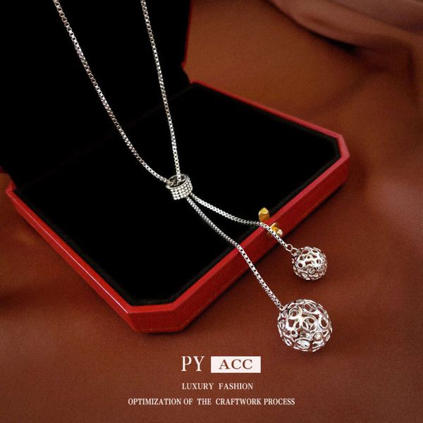 Titanyum çelik elmas çivili yuvarlak top uzun ayarlanabilir kolye, serin stil instagram kişiselleştirilmiş kazak zinciri, minimalist tasarım ve bir duygusu