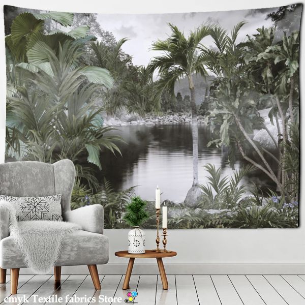 Muro di arazzi da giardino botanico tropicale sospeso in stile bohémien paesaggio naturale palma da parete artistica