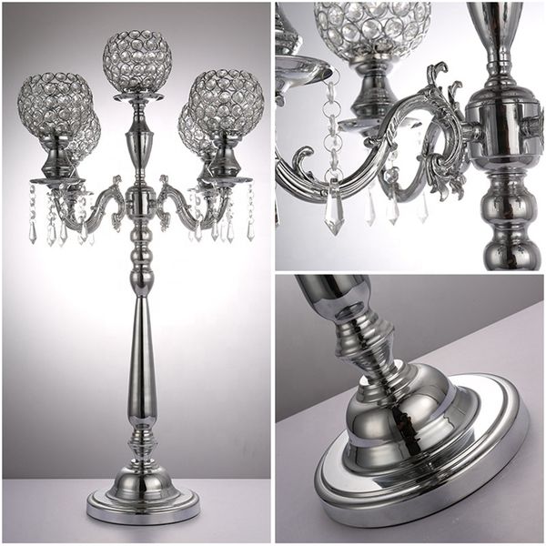 5 Arme Gold Silber Metall Tisch Mittelstück Crystal Candelabra Kerzenhalter Road Lead Tabl für Hochzeitsfeierveranstaltungen Dekoration