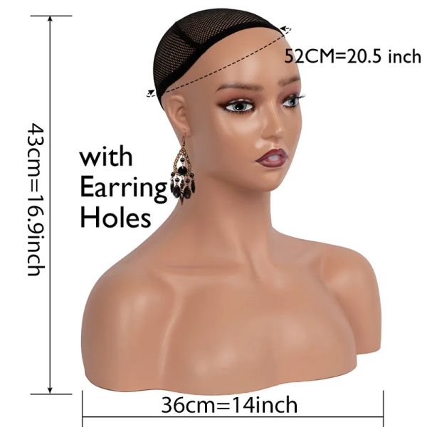 Realistische weibliche Schaufensterpuppe Kopf mit Schulter Manikin Kopf Büste für Perücken Schönheit Zubehör Display Model Perückenköpfe