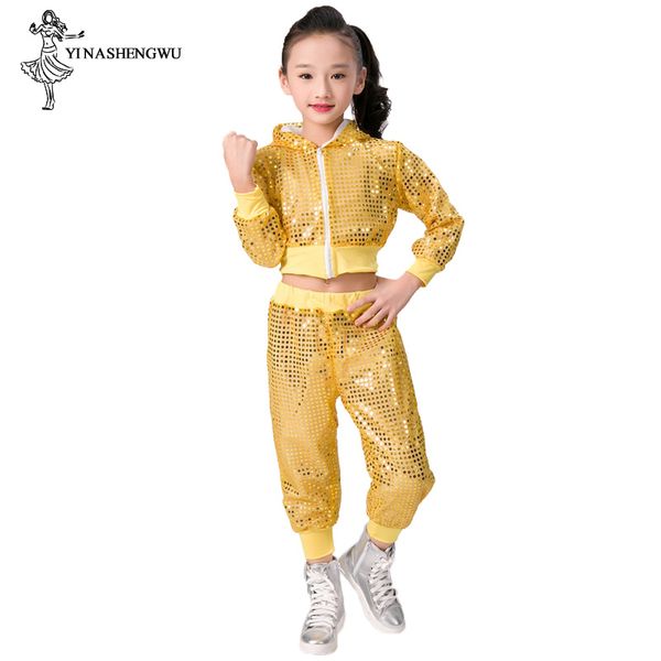 Kinder Jazz Tanzkostüme Performance Pailletten Hip-Hop-Tanz für Kinder Team Top Hosen Shining Clothes Dancewear Jungen und Mädchen