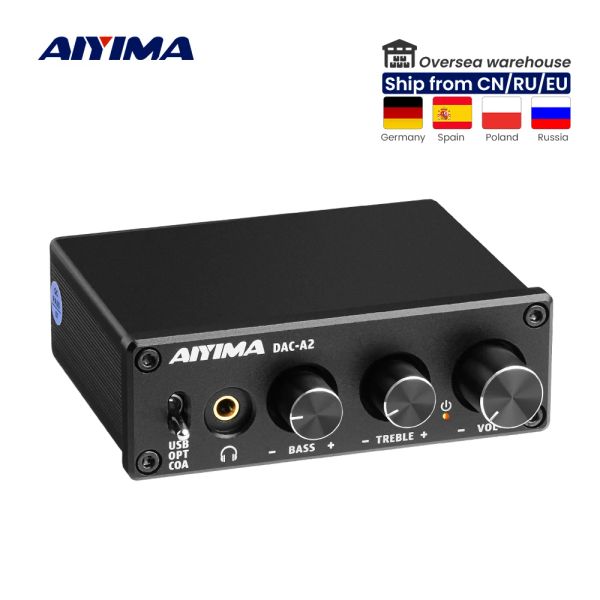 Усилитель Aiyima Mini Hifi 2.0 Цифровой аудио -декодер USB Усилитель наушников DAC 24 -битный 96 кГц вход USB/Coaxial/Optical Output RCA AMP DC5V