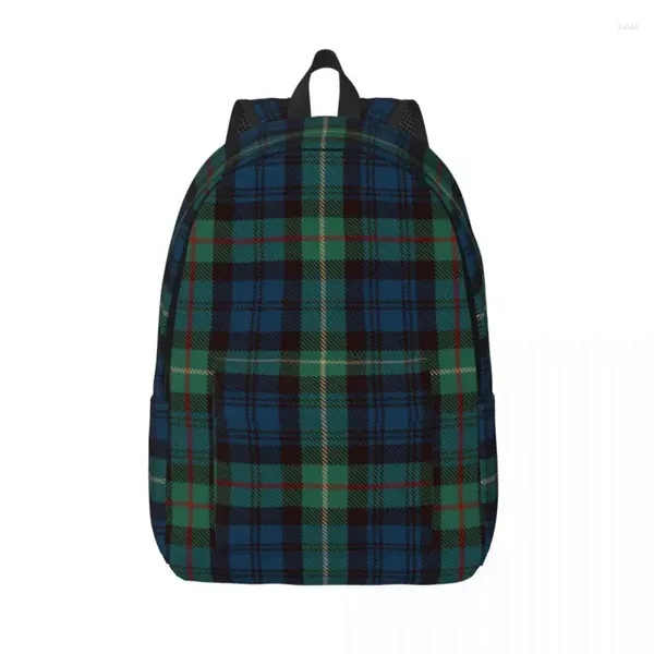 Bolsas de armazenamento Tartan Green e azul preto relógio preto Backpack High School Check Daypack For Men Laptop Tela