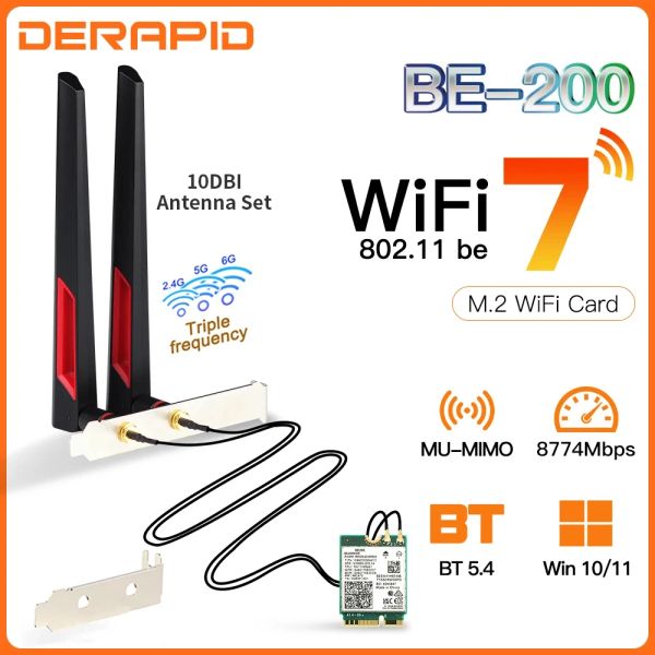 Cards BE200 WIFI7 Adaptador Bluetooth 5.4 6 GHz Card Wireless Be200ngw 802.11be PC/Laptop Set M.2 NGFF para Adaptador de Rede Intel