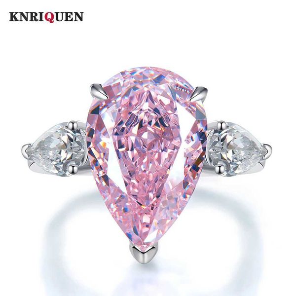 Anéis de banda Trendência 100% 925 True Silver 11 * 17mm Pink Quartz Topaz Topaz High Carbon Diamond Ring Jewelry Party Wedding Party Requintite Jewelry Gifts J240410