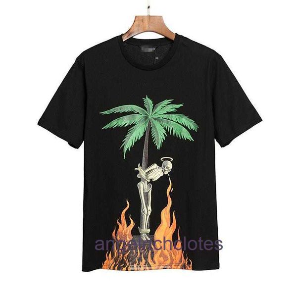 Модные и модные ангелы High Street Brand Flame Skull Print футболка с мужские и женские буквы с настоящим тегом, оригинальное качество 1: 1