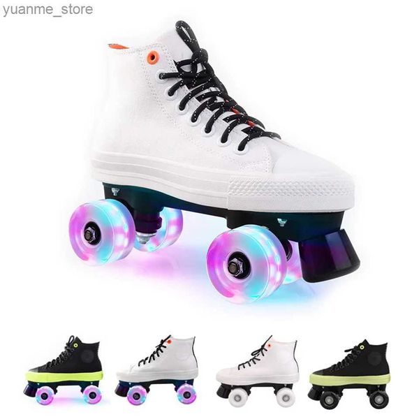 Встроенные роликовые коньки Canvas Quad Skates Double Row Kids для взрослых Unisex Unisex Mlassing Wheels Roller Skating Swee Thos Indoor Outdoor Street Urban Fitness Patines Y240410