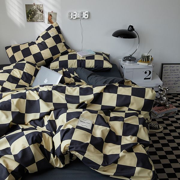 Schachbrettnetzbettwäsche Bettdecke Sets Bettbedeckungsbettbettlöz