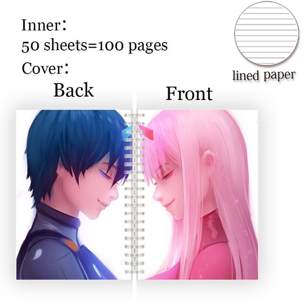 Anime Darling im Franxx Spiral Notebook Hiro Zero Two Poster Note Buch Gigure 02 Devil Horn zum Schreiben von Sketchbook Cosplay