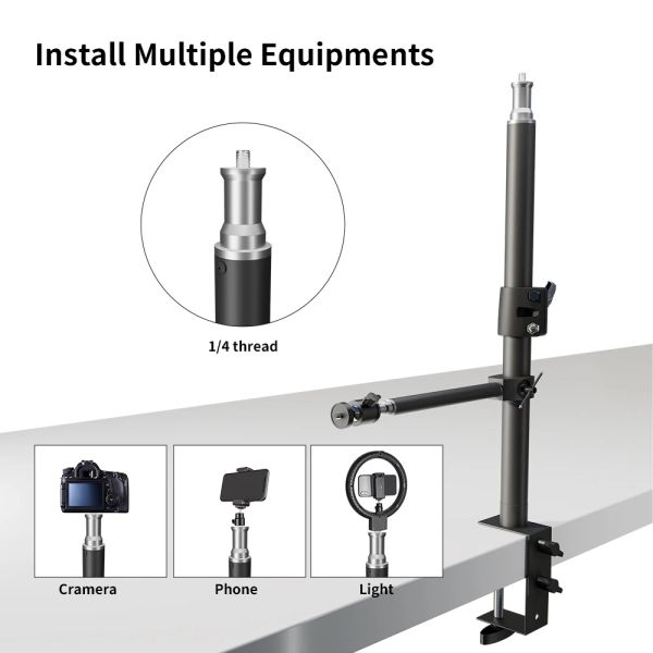 Tripods SH Surça de extensão do tripé de desktop 32 cm Tripé Braço de lança viva com 1/4 de cabeça de bola para o anel Light DSLR Câmera Live Broadcast Live