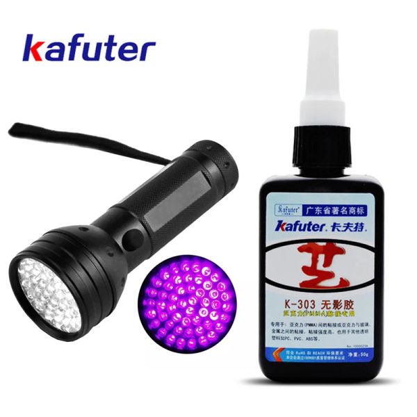 50ml Kafuter UV Tutkal UV Kürleme Yapıştırıcı K-303+51L UV El Flashlight UV Kürleme Yapıştırıcı Kristal Cam ve Metal Bağ