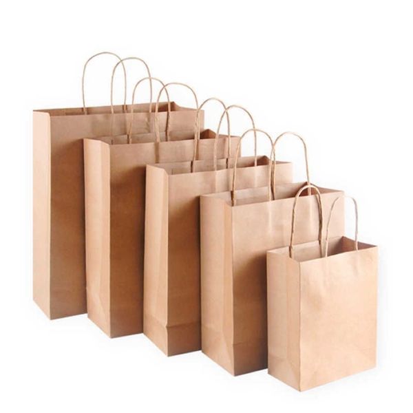 Bolsa de papel Kraft com alças sacos de presente de cor de madeira para roupas para roupas de casamento Festas de Natal Bolsas Y0606193U