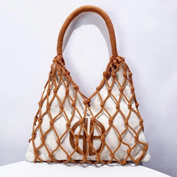 Umhängetaschen hohlen Out Bucket Mesh Handmade Gewebe für Frauen Luxusdesigner Handtaschen Geldbörsen 2024 in Casual Vacation Beach
