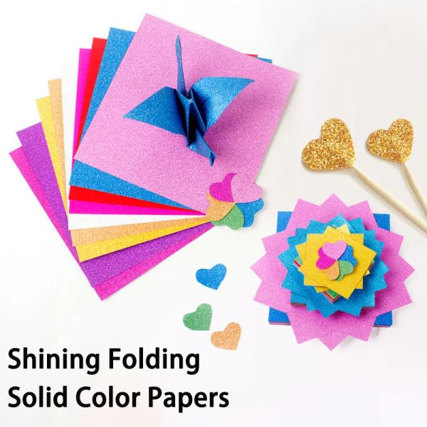 20pcs/conjunto Origami Square Origami Side Side Shining dobring Papers Solid Color Papers Kids Handmade Diy Scrapbooking Decoração de artesanato