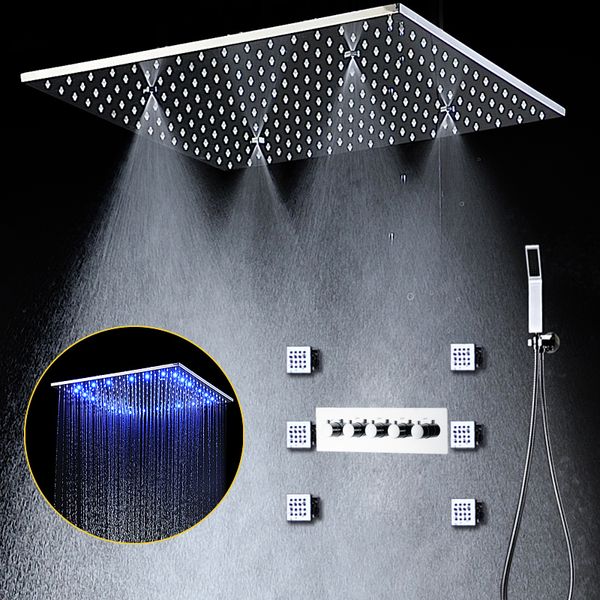 Ванная комната 4 функции панель душа набор потолка Большой дождевой дождевой панель душевой панель 500x500 мм термостатические смесители