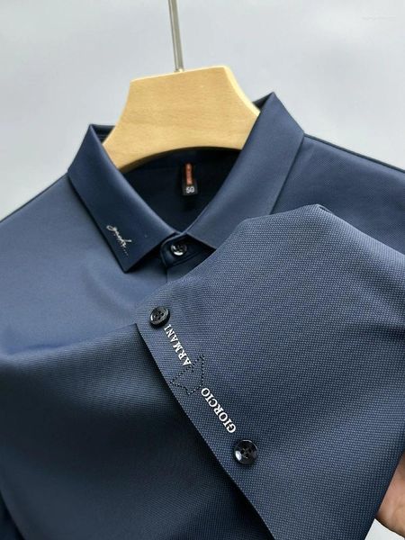 Polos maschile di seta di fascia alta glace t-shirt traspirato a manica lunga primavera e tendenza autunnale Lettera di marca da ricamo POLO casual