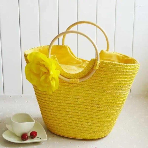 Taillenbeutel 2024 Sommer Strandtasche Weizenpol Weave Frauen Handtasche Böhmische Stricken Strohhalm Hochkapazität Frauen Top Griff Totes