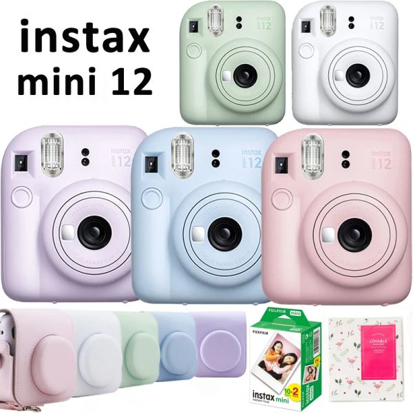 Câmera original fujifilm instax mini 12 câmera rosa / azul / hortelã / branco / roxo +20 folhas instax mini filme + álbum + pu saco de couro
