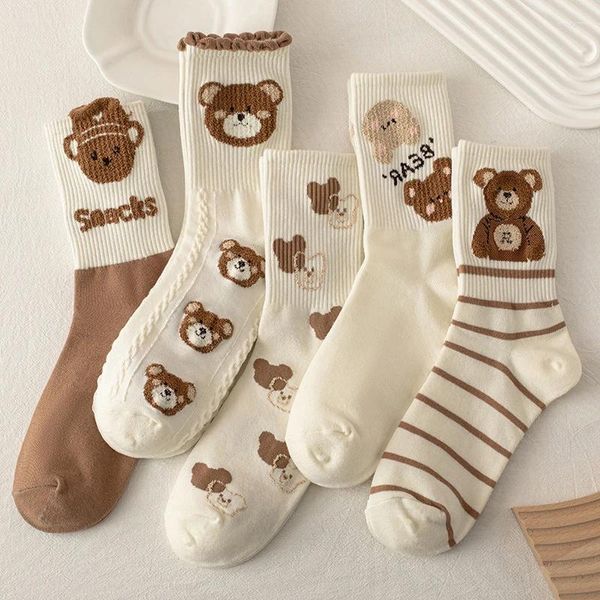 Kadın Socks Japonya Harajuku tarzı çizgi film yaratıcı çizgili ayı kawaii baskı moda kaykay kadın