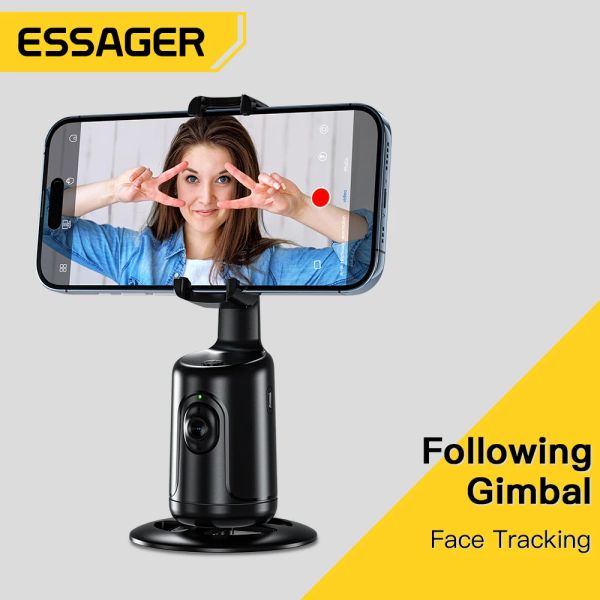 Stands Essager Otomatik Yüz Takibi Tripod 360 ° Rotasyon AI Akıllı Çekim Telefon Tutucu Canlı Vlog Video Selfie Stick Gimbal