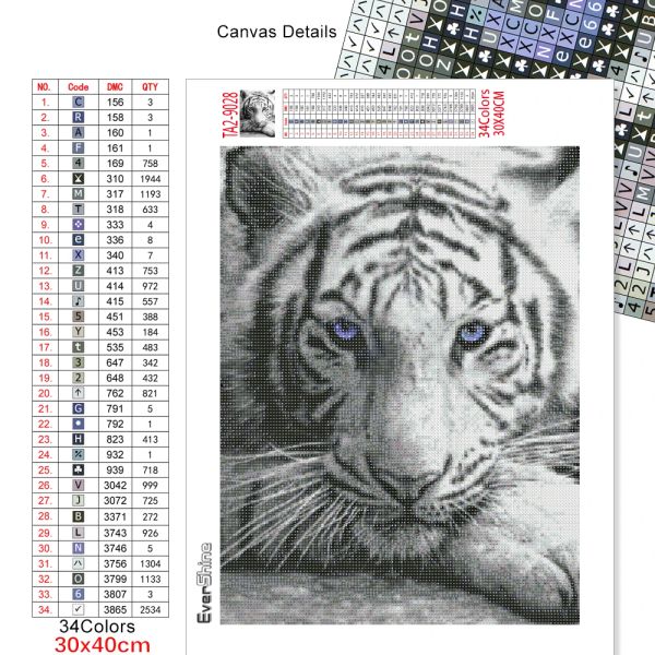 EVERSHINE Diamond Ramoidery Tiger 5D Diamond Diy Diamond Painting Full Square Cross Cross Punte Mosaico Rhinestone Immagini