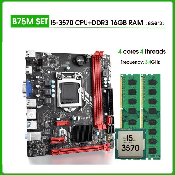 Материнские платы B75 Материнская плата с Intel Core LGA 1155 I5 3570 ЦП 2PCS X 8GB = 16 ГБ 1600 МГц ПК DDR3 Память настольного компьютера USB3.0 SATA3.0