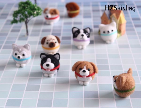 9 cani da 9 cani pacchetto di fiocco fai-da-te pacchetto fatto a mano Shiba inu cagnolino giocattolo di lana di lana in feltro per il kitting per il principiante.