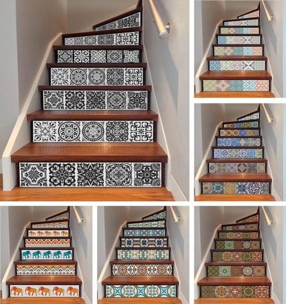 Yazi 6pcs Removável Etapa Auto -escada Automínio adesivo Telas de cerâmica Pvc Stair Wallpaper Decal