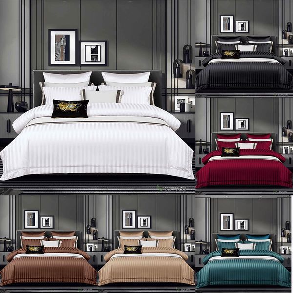 Têxteis domésticos Continental cetim Jacquard Duvet Conjunto e conjunto de roupas de cama de faixas de travesseiros Queen e King Luxury Bedding Sets