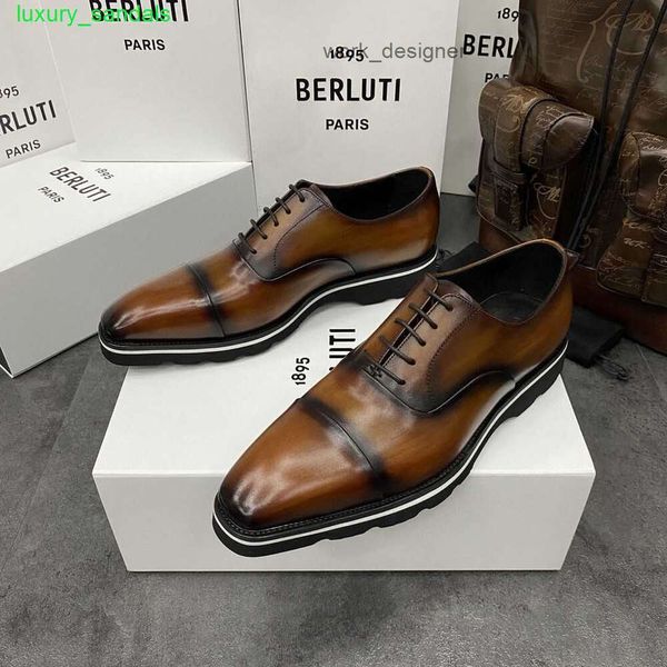 Berluti Erkek Elbise Ayakkabı Deri Oxfords Ayakkabı Berlut Yeni Erkek Spada Buzağı Deri Dantel Yukarı Derby ayakkabıları Yüksek Sınıf Cilalı Yuvarlak Kafa İş Elbise Deri Ayakkabı DNVJ