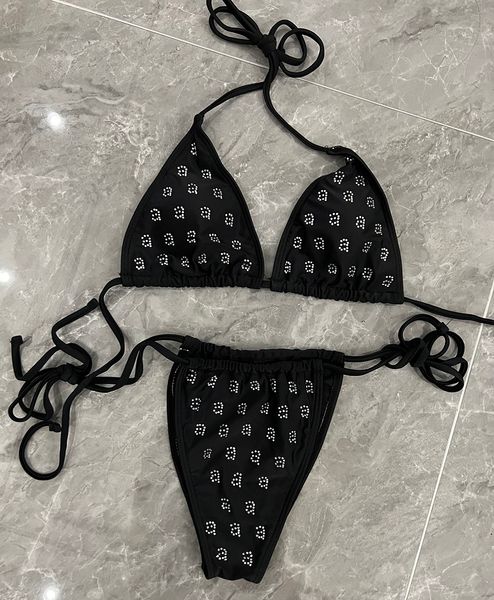 Paris Tasarımcı Kadınlar Tek Parçalı Mayo Rhinestones-Socrusted High-Ends Monokini Set Marka Plajı Giyim Siyah Mayo Giyim Seksi Bodysuits Ladys Trikini S-XL