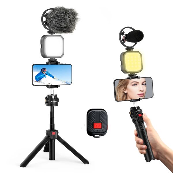 Tripods smartphone vlog kit estendi treppiede selfie stick treppiede con supporto per telefono leggero microfono per tik tok tok shoot