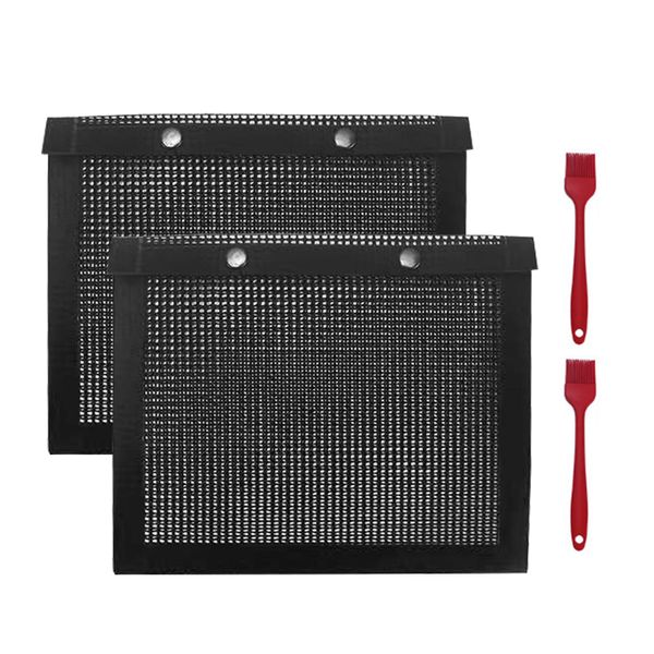 2022 neue 2pcs BBQ Mesh Grills Bags Innen im Freien im Freien ohne Stick -Grillbeutel mit 2 Silikon -Bastierbürsten