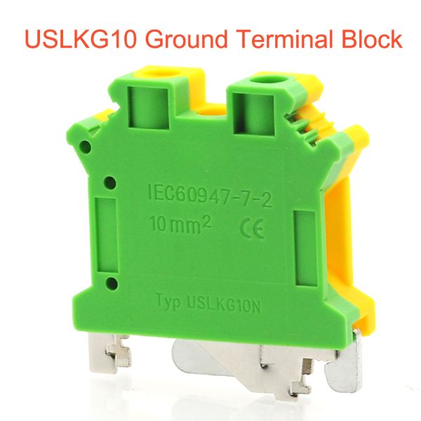 10pcs Din Rail Terminal Block a vite di terra USLKG2.5 ~ 16 Connettore elettrico Bornier Connettore Terra Morsettiera Cavo 14 ~ 6AWG 2,5 ~ 16mm2