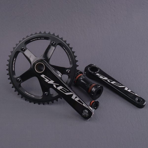 Skeace Crankset Alumniun liga 48t Chain Wheel Comprimento da manivela 165 mm BCD 144mm velocidade única, incluindo peças de bicicleta de engrenagem fixa bb