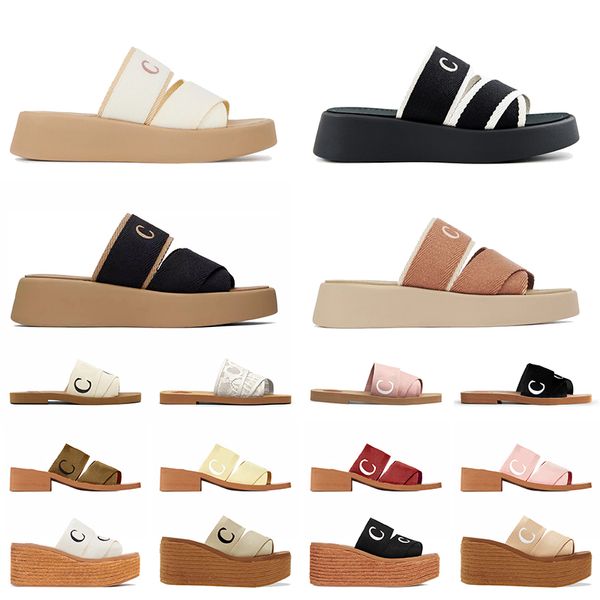 Womens Designer Platform Chloe Sandals Famous Woody Mule Flat chloeslide Slippers Wedge Espadrille【code ：L】Linen Cloud Slides Lady Low Heels Shoes