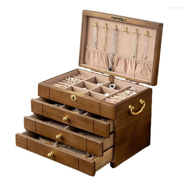 Caschetti per gioielli scatole per cassetti di grandi dimensioni scatole per il display in legno Orecchini di collana Orecchini Organizzatore di stoccaggio dei braccialetti per donne