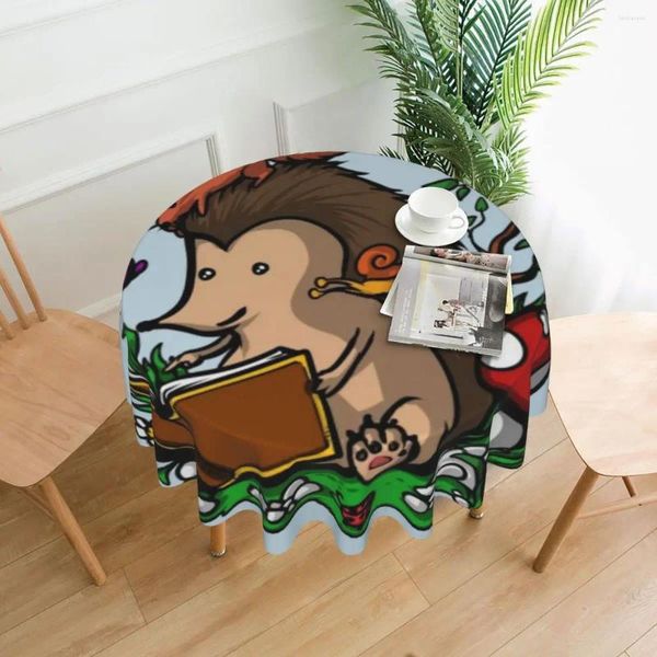 Tabela de toalha de mesa Livro de ouriços Leitura Amante Funny Geek Toel de mesa de 60 polegadas de diâmetro de 152 cm de borda decorativa resistente a rugas