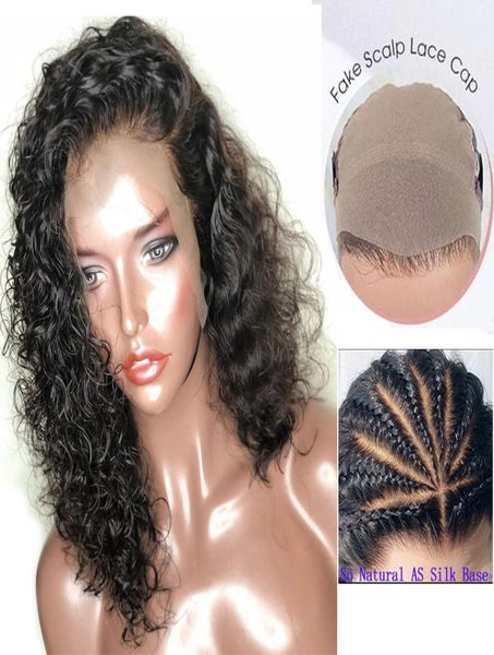 Perucas de cabelo humano curto para mulheres pretas falsas no couro cabeludo ondulado bob 13x4 Glueless de ponta de renda completa peruca dianteira 130 Wig de renda brasileira Remy9864991