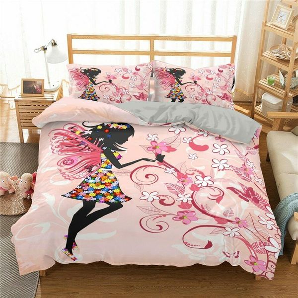 Cover de edredão de estilo romântico Fairy Girl com Wings Pattern Bedding Set Mulheres Casal Casal Voando Borboletas Poliéster Tampa do edredom