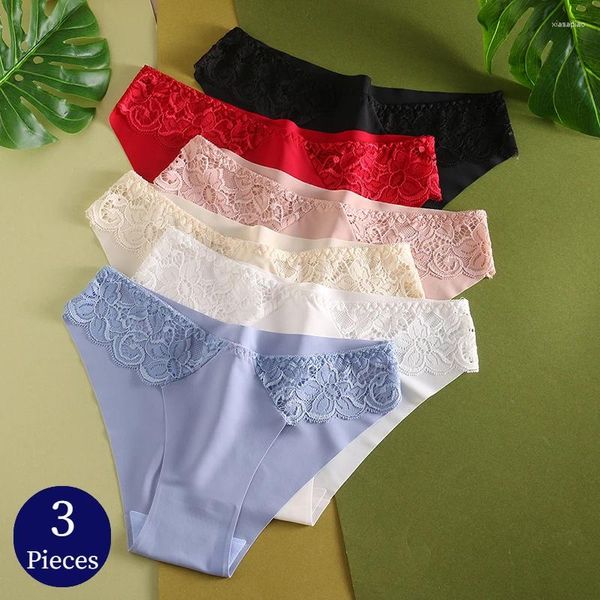 Mutandine da donna bzel 3pcs/set di biancheria intima dolce di pizzo squisito sexy lingerie donna slip di seta in raso conforto