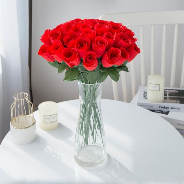 10pcs rote Seidenrosen Bouquet Vase für Wohnkultur Garten Hochzeit dekorative Kränze Gefälschte Pflanzen Großhandel künstliche Blumen billig