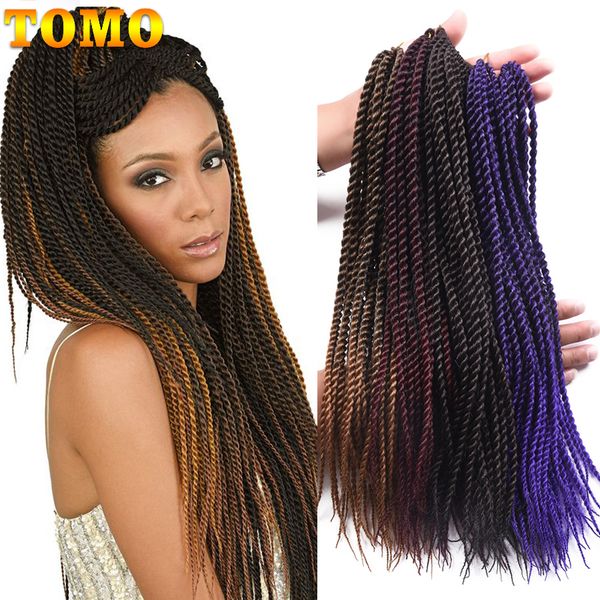 Tomo Synthetic Senegalese Twist Häkelgeflecht Haarwebe Ombre Flechten Haarverlängerungen 30 Wurzeln lang und erschossen schwarz braun rot