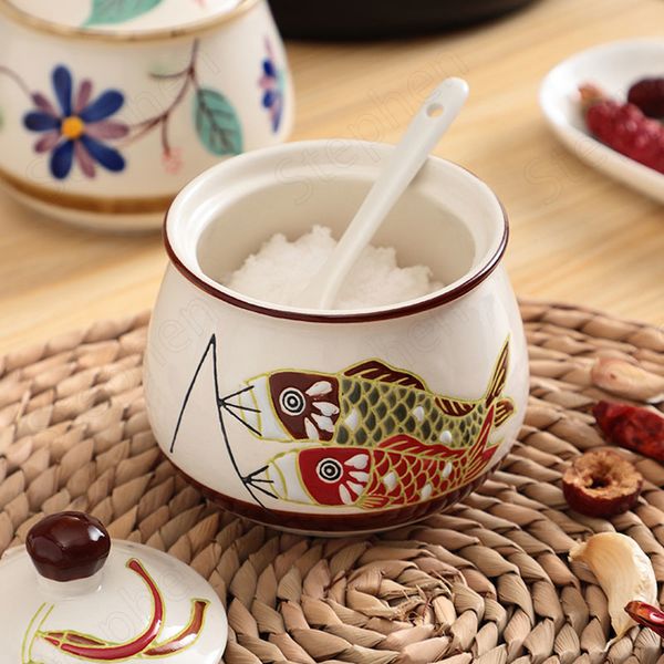 Golden Schlaganfall Keramik -Gewürz Organizer Japanisches modernes Gewürzglas mit Deckel bemalte Gewürzspender Gewürzbehälter Küche Küche